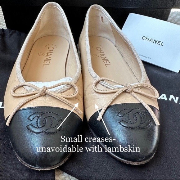 Chanel nude/black cap toe ballerinas 37.5 C - Picture 12 of 15